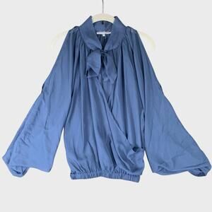 Tempo Paris Blouse S Semi Sheer Cold Shoulder Tie Neck Roll Tab Romantic Whimsi